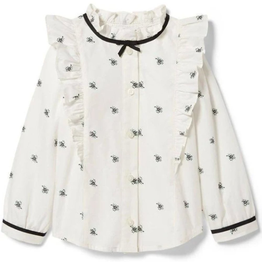 New Janie and Jack Girl Floral Ruffle Long Sleeve Shirt Top Blouse Size 10